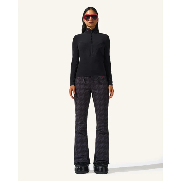 Perfect Moment Houndstooth High-Waist Aurora Flare Ski Pant in Black Houndstooth, view 6 | Pants | Luxury Shoes 