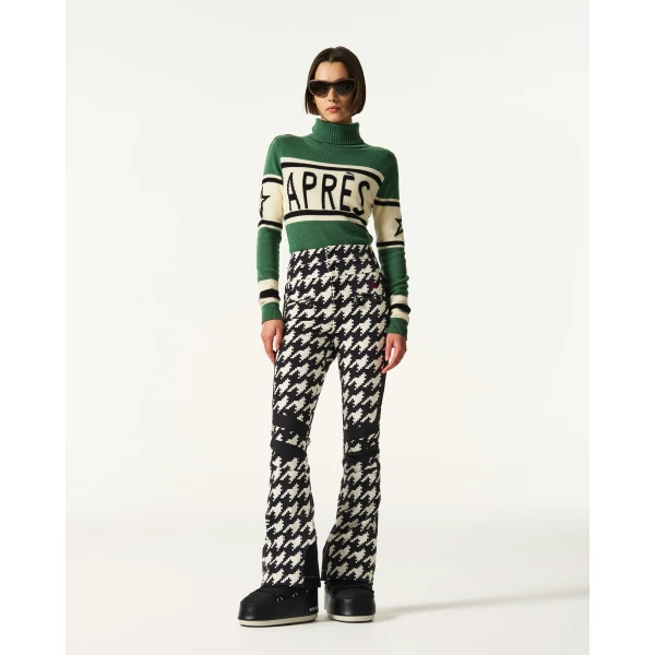 Perfect Moment Houndstooth High-Waist Aurora Flare Ski Pant in Black and White Houndstooth, view 2 | Pants | Luxury Shoes 