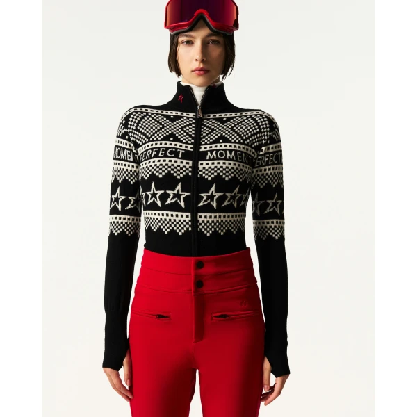 Perfect Moment Intarsia-Knit Merino Wool Bodysuit in Black, view 3 | Bodysuit | Luxury Shoes 