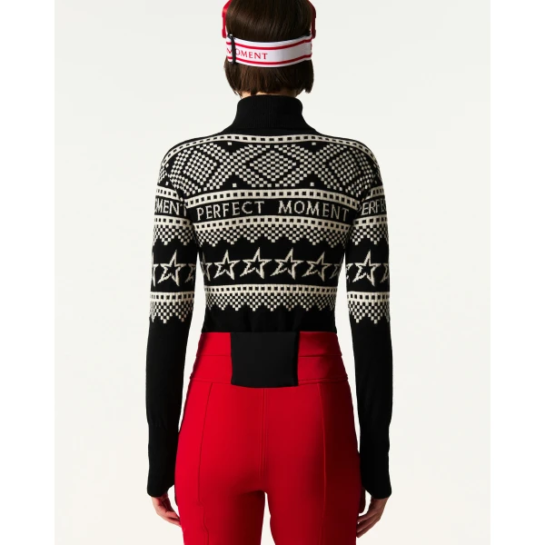 Perfect Moment Intarsia-Knit Merino Wool Bodysuit in Black, view 4 | Bodysuit | Luxury Shoes 