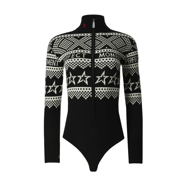 Intarsia-Knit Merino Wool Bodysuit in Black