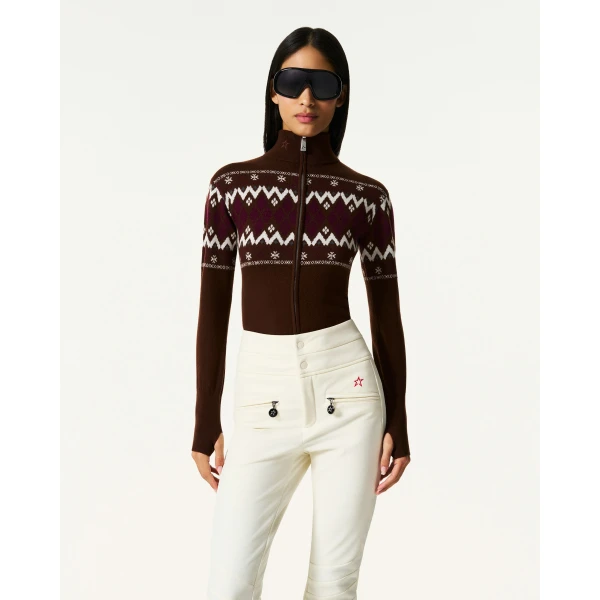 Perfect Moment Intarsia-Knit Merino Wool Bodysuit in Brown, view 3 | Bodysuit | Luxury Shoes 