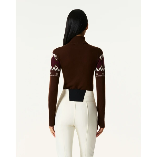 Perfect Moment Intarsia-Knit Merino Wool Bodysuit in Brown, view 5 | Bodysuit | Luxury Shoes 