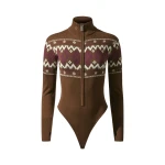 Perfect Moment Intarsia-Knit Merino Wool Bodysuit in Brown | Bodysuit | Luxury Shoes 