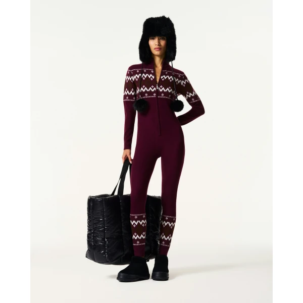 Perfect Moment Intarsia-Knit Merino Wool Jumpsuit in Burgundy, view 2 | Jumpsuit | Luxury Shoes 