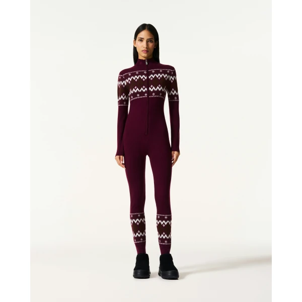 Perfect Moment Intarsia-Knit Merino Wool Jumpsuit in Burgundy, view 3 | Jumpsuit | Luxury Shoes 
