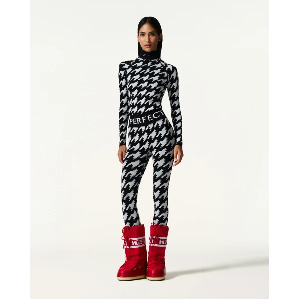 Perfect Moment Jacquard Base Layer Legging in Black and White Houndstooth, view 2 | Leggings | Luxury Shoes 