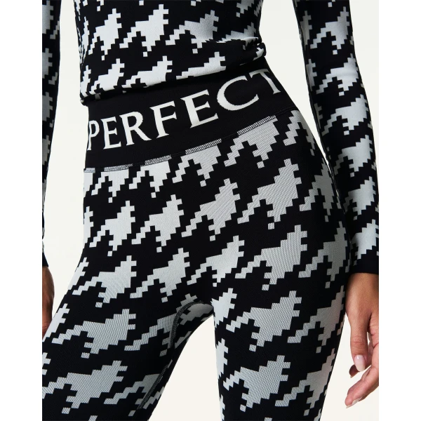 Perfect Moment Jacquard Base Layer Legging in Black and White Houndstooth, view 3 | Leggings | Luxury Shoes 
