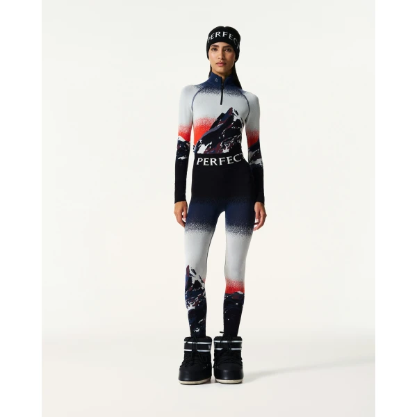 Perfect Moment Jacquard Base Layer Legging in Navy & White, view 2 | Leggings | Luxury Shoes 