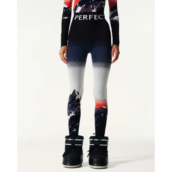 Perfect Moment Jacquard Base Layer Legging in Navy & White, view 3 | Leggings | Luxury Shoes 