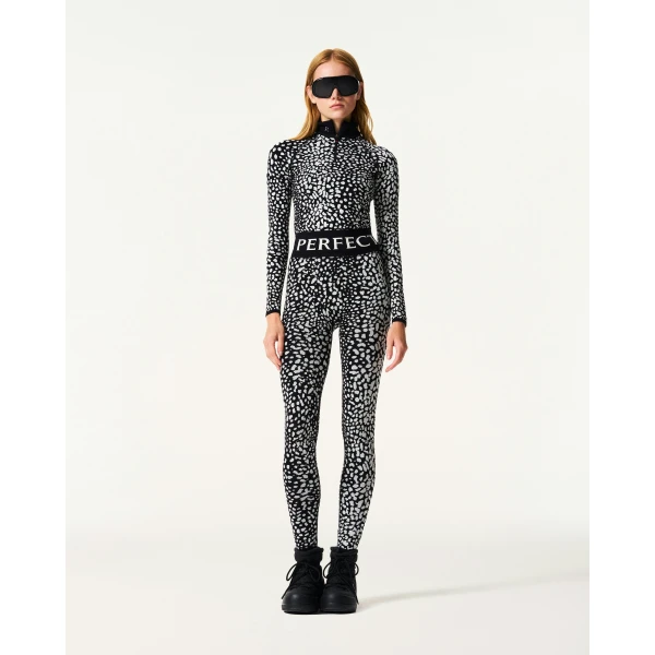 Perfect Moment Jacquard Base Layer Legging in Snow Leopard, view 2 | Leggings | Luxury Shoes 