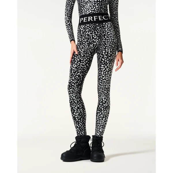 Perfect Moment Jacquard Base Layer Legging in Snow Leopard, view 3 | Leggings | Luxury Shoes 
