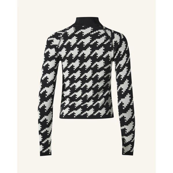 Perfect Moment Jacquard Base Layer Top in Black and White Houndstooth, view 6 | Long Sleeve | Luxury Shoes 