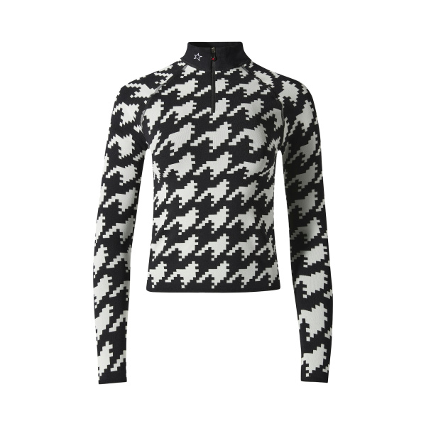 Perfect Moment Jacquard Base Layer Top in Black and White Houndstooth | Long Sleeve | Luxury Shoes 