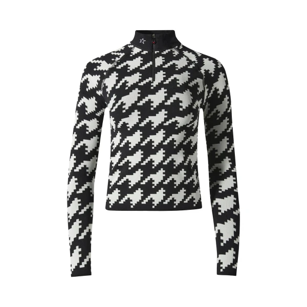 Perfect Moment Jacquard Base Layer Top in Black and White Houndstooth | Long Sleeve | Luxury Shoes 