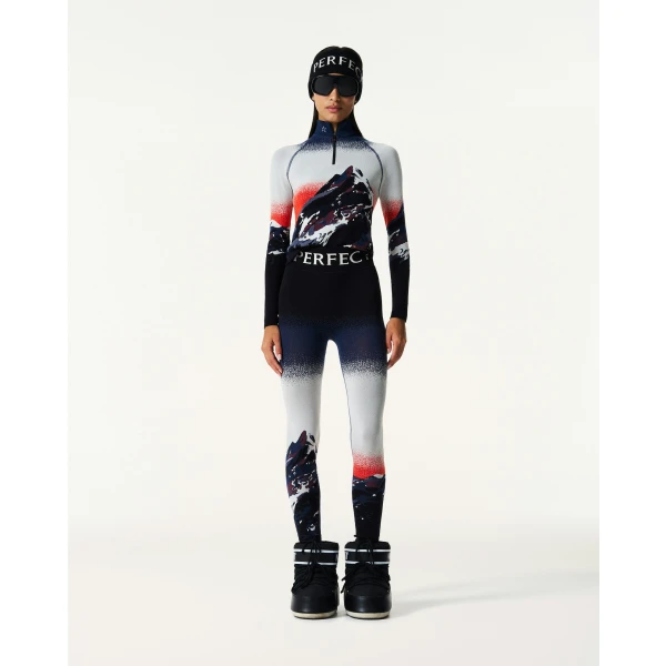 Perfect Moment Jacquard Base Layer Top in Navy & White, view 2 | Long Sleeve | Luxury Shoes 