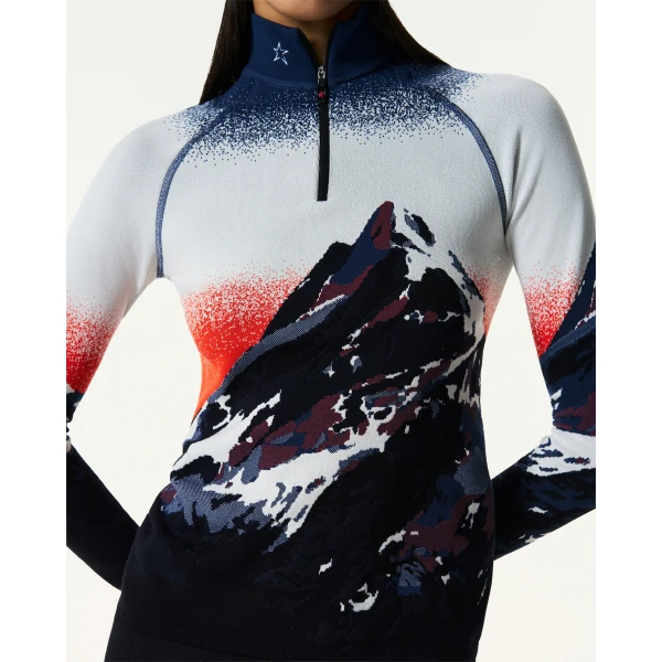 Perfect Moment Jacquard Base Layer Top in Navy & White, view 4 | Long Sleeve | Luxury Shoes 