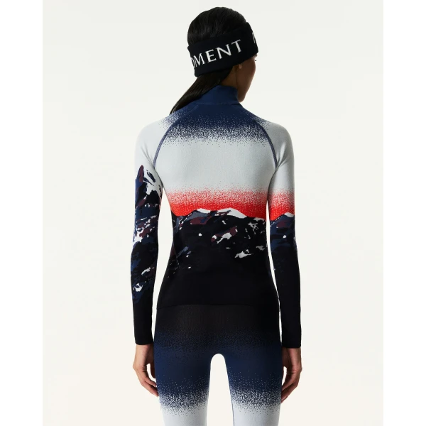 Perfect Moment Jacquard Base Layer Top in Navy & White, view 5 | Long Sleeve | Luxury Shoes 