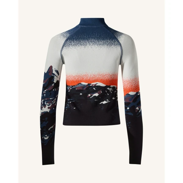 Perfect Moment Jacquard Base Layer Top in Navy & White, view 6 | Long Sleeve | Luxury Shoes 