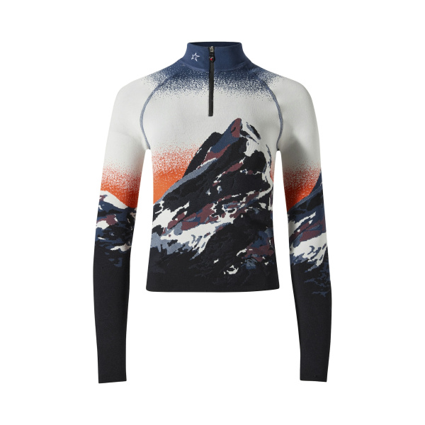 Perfect Moment Jacquard Base Layer Top in Navy & White | Long Sleeve | Luxury Shoes 