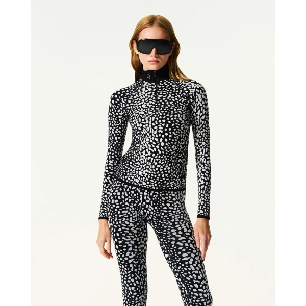 Perfect Moment Jacquard Base Layer Top in Snow Leopard, view 3 | Long Sleeve | Luxury Shoes 