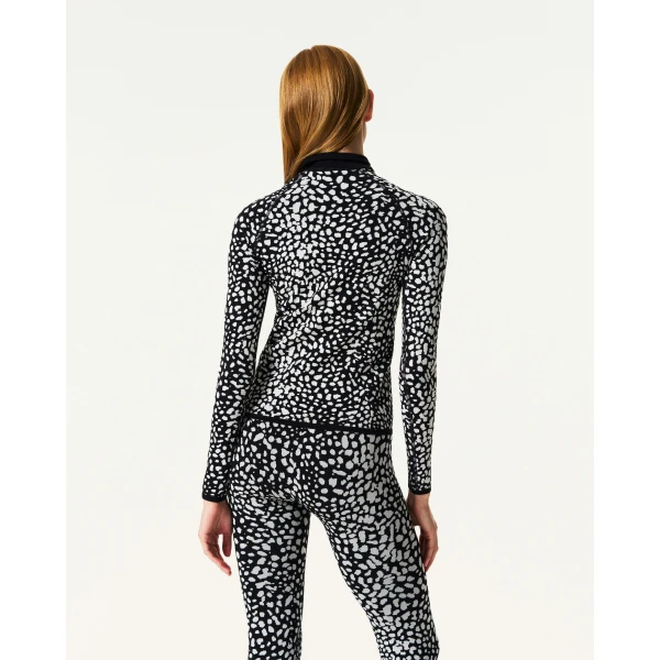 Perfect Moment Jacquard Base Layer Top in Snow Leopard, view 4 | Long Sleeve | Luxury Shoes 