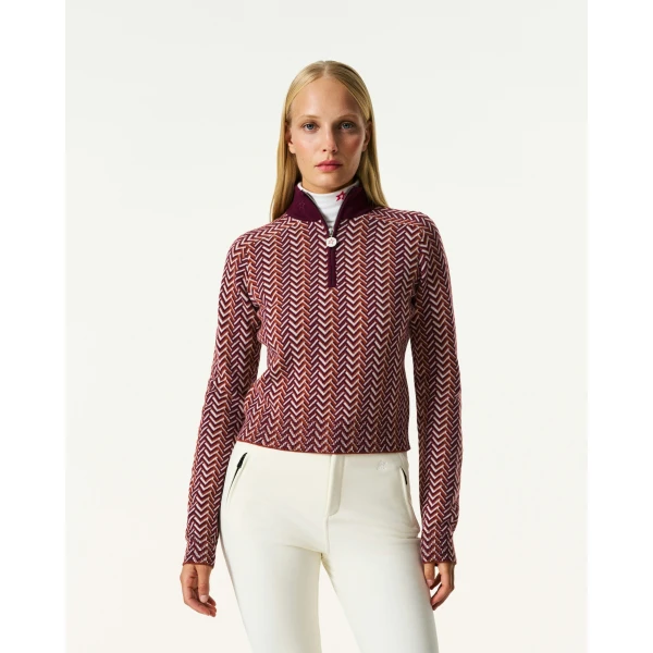 Perfect Moment LA Tour Merino Wool 1/4 Zip Sweater in Burgundy, view 3 | Sweaters | Luxury Shoes 