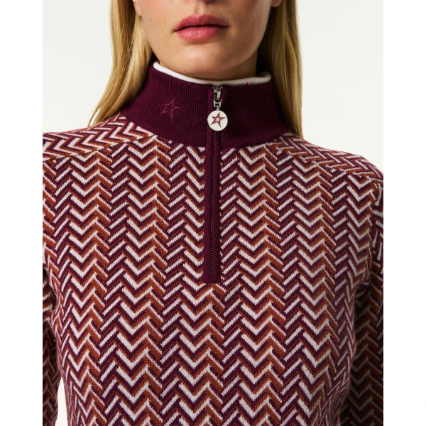 Perfect Moment LA Tour Merino Wool 1/4 Zip Sweater in Burgundy, view 5 | Sweaters | Luxury Shoes 