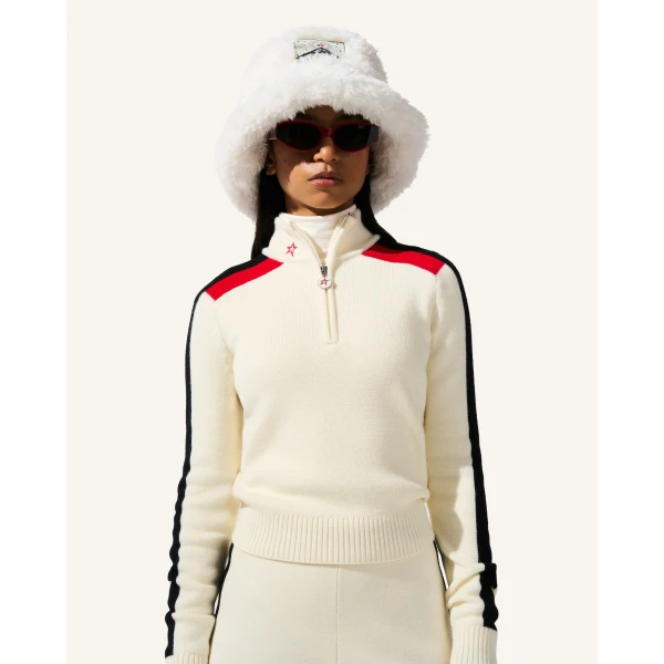 Perfect Moment LA Tour Merino Wool 1/4 Zip Sweater in Snow White, view 2 | Sweaters | Luxury Shoes 