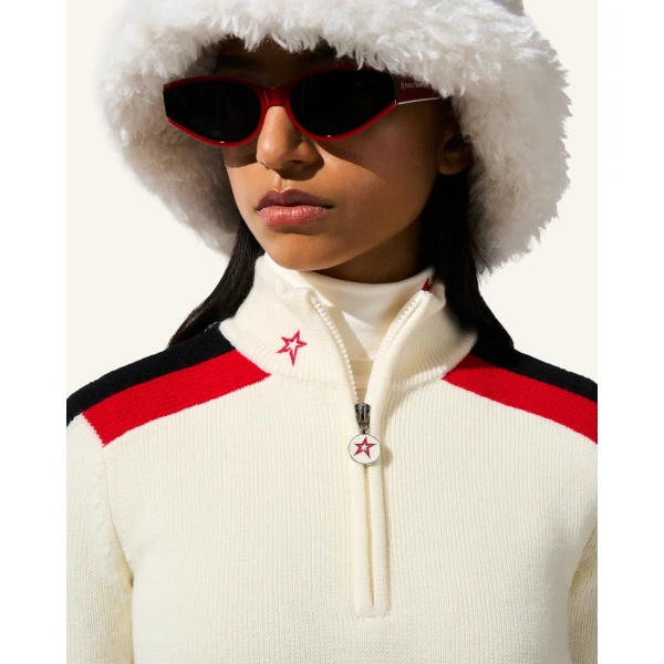Perfect Moment LA Tour Merino Wool 1/4 Zip Sweater in Snow White, view 4 | Sweaters | Luxury Shoes 