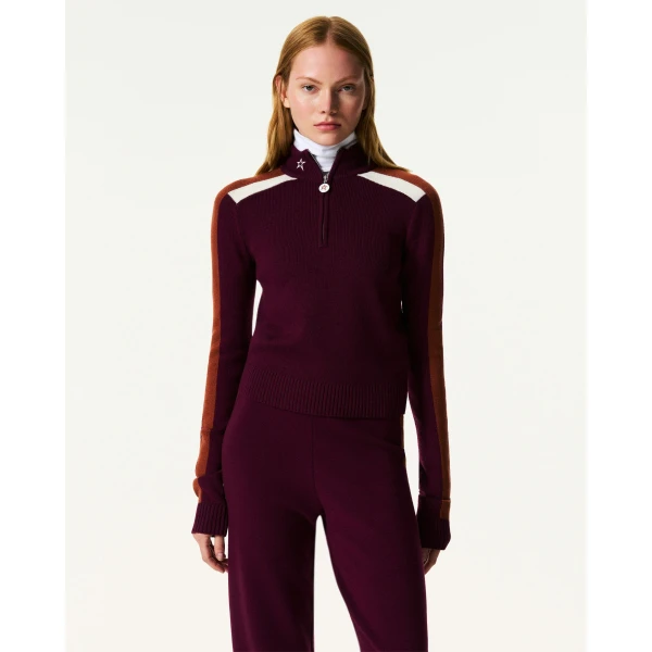 Perfect Moment LA Tour Merino Wool 1/4 Zip Sweater in Wine, view 3 | Sweaters | Luxury Shoes 