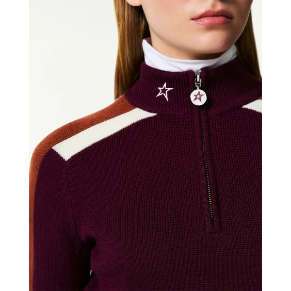 Perfect Moment LA Tour Merino Wool 1/4 Zip Sweater in Wine, view 5 | Sweaters | Luxury Shoes 