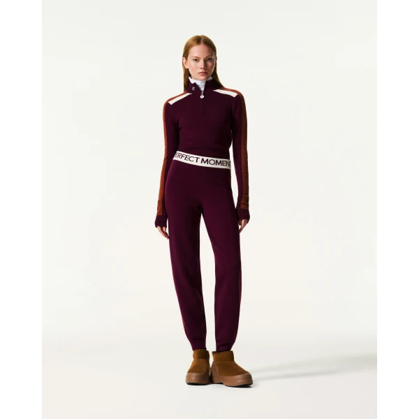 Perfect Moment LA Tour Merino Wool Jogger Pant in Wine, view 2 | Sweatpants | Luxury Shoes 