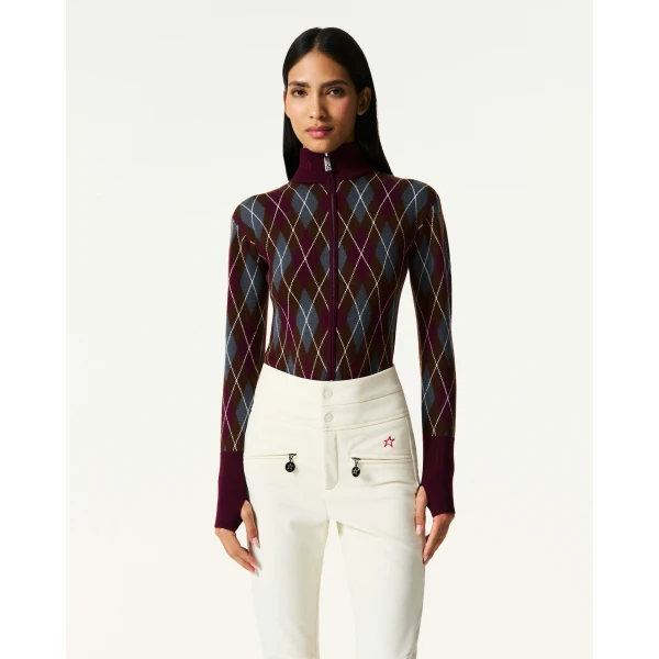 Perfect Moment Merino Wool Argyle Bodysuit in Burgundy, view 3 | Bodysuit | Luxury Shoes 