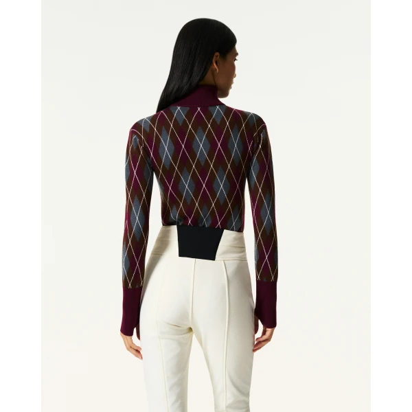 Perfect Moment Merino Wool Argyle Bodysuit in Burgundy, view 4 | Bodysuit | Luxury Shoes 