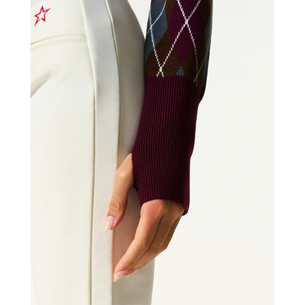 Perfect Moment Merino Wool Argyle Bodysuit in Burgundy, view 6 | Bodysuit | Luxury Shoes 
