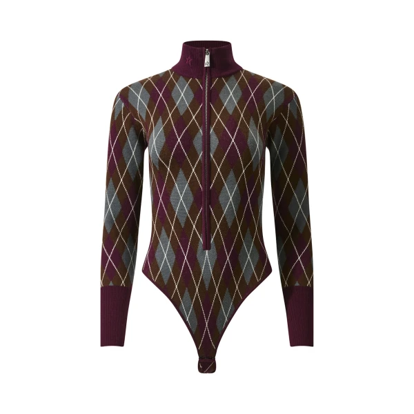 Perfect Moment Merino Wool Argyle Bodysuit in Burgundy | Bodysuit | Luxury Shoes 