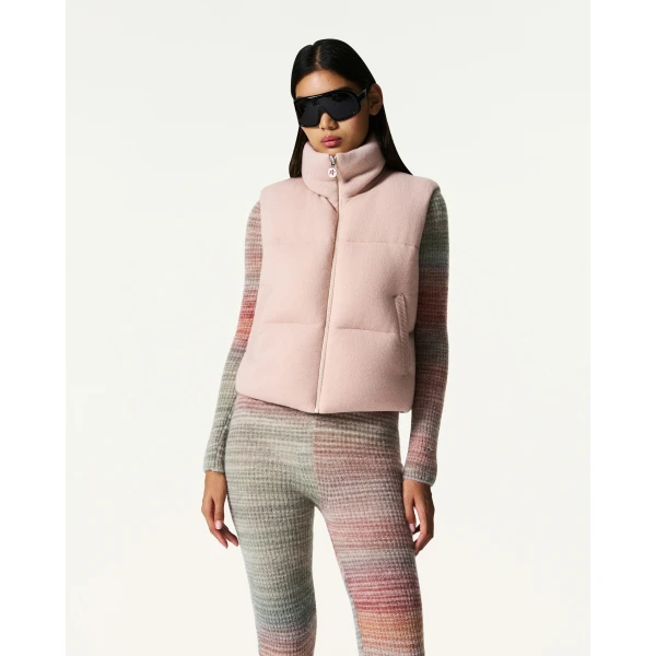 Perfect Moment Merino Wool & Cashmere Down Gilet in Blush, view 3 | Vests | Luxury Shoes 