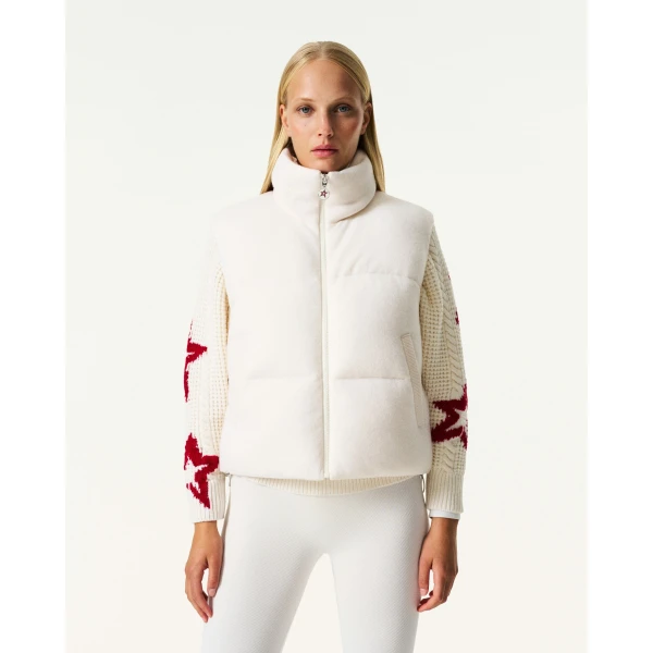 Perfect Moment Merino Wool & Cashmere Down Gilet in Nature White, view 3 | Vests | Luxury Shoes 