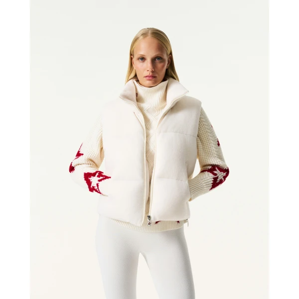 Perfect Moment Merino Wool & Cashmere Down Gilet in Nature White, view 4 | Vests | Luxury Shoes 