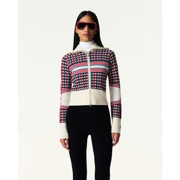 Perfect Moment Merino Wool Houndstooth Cardigan in Houndstooth, view 3 | Cardigan | Luxury Shoes 
