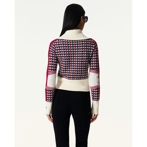 Perfect Moment Merino Wool Houndstooth Cardigan in Houndstooth, view 4 | Cardigan | Luxury Shoes 
