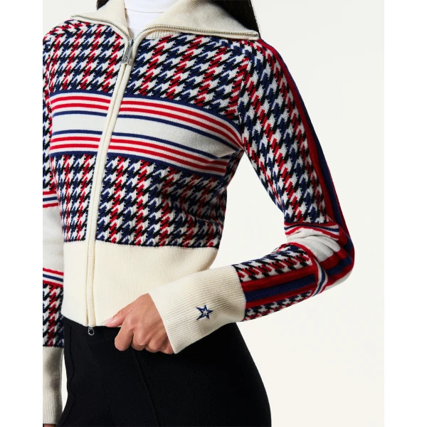 Perfect Moment Merino Wool Houndstooth Cardigan in Houndstooth, view 5 | Cardigan | Luxury Shoes 