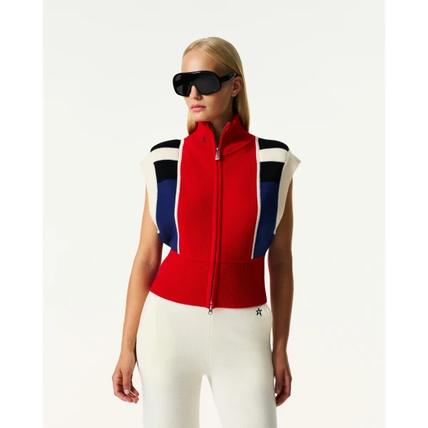 Perfect Moment Merino Wool Racer Gilet in Red, view 3 | Vests | Luxury Shoes 