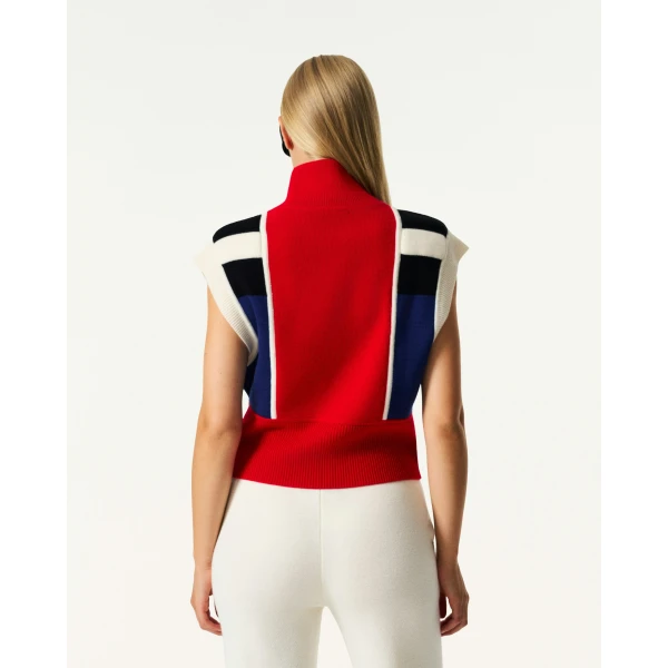 Perfect Moment Merino Wool Racer Gilet in Red, view 4 | Vests | Luxury Shoes 