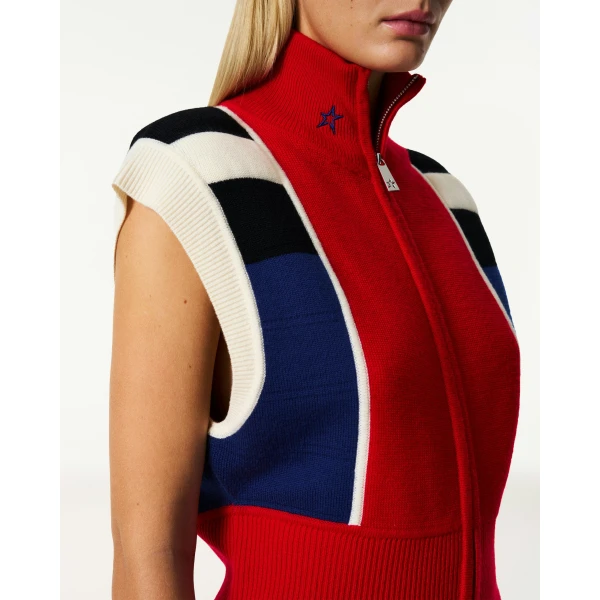 Perfect Moment Merino Wool Racer Gilet in Red, view 5 | Vests | Luxury Shoes 