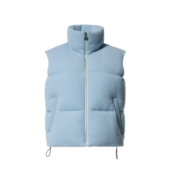Perfect Moment Merino Wool & Cashmere Down Gilet in Cloud Blue | Vests | Luxury Shoes 