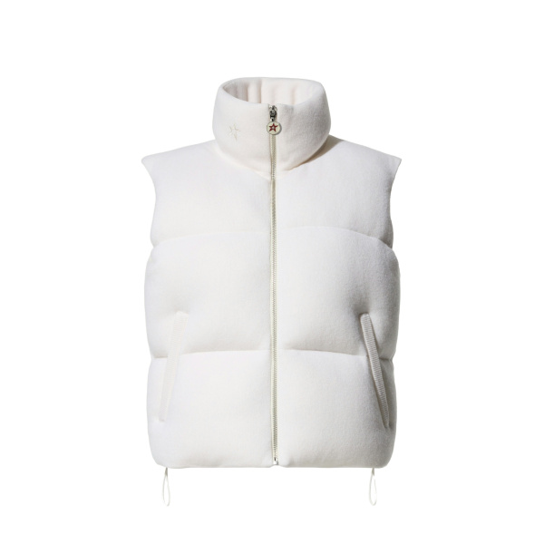 Perfect Moment Merino Wool & Cashmere Down Gilet in Nature White | Vests | Luxury Shoes 