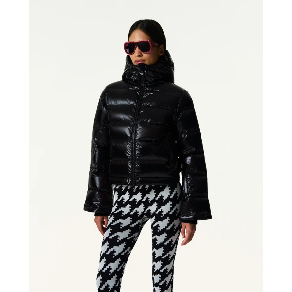Perfect Moment Metallic Polar Flare Down Jacket in Shiny Black, view 3 | Jackets | Luxury Shoes 