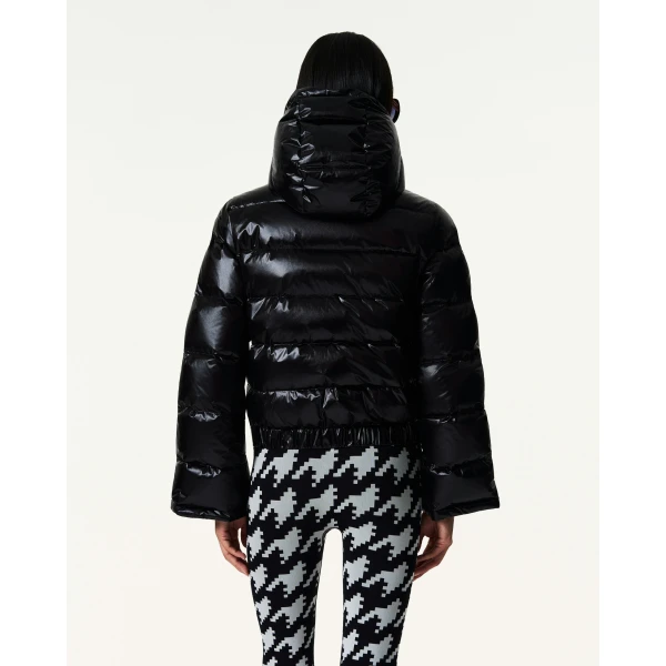 Perfect Moment Metallic Polar Flare Down Jacket in Shiny Black, view 4 | Jackets | Luxury Shoes 